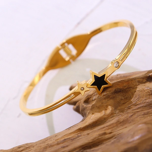 Gold Plated Stainless Steel Enamel Star Bangle Bracelet