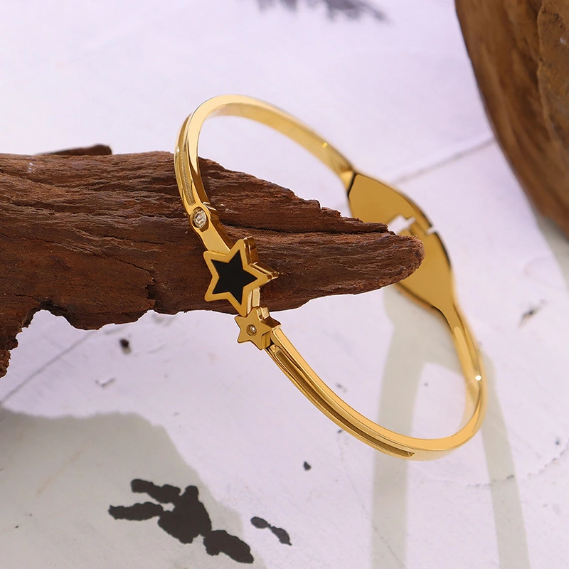 Gold Plated Stainless Steel Enamel Star Bangle Bracelet