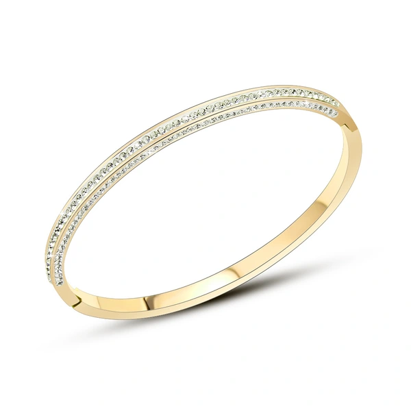 18K Gold Plated White CZ Inlay Women Bangle Bracelet