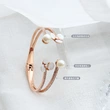 Mother of Pearl and Flower Rose Gold Plated Bangle Bracelet