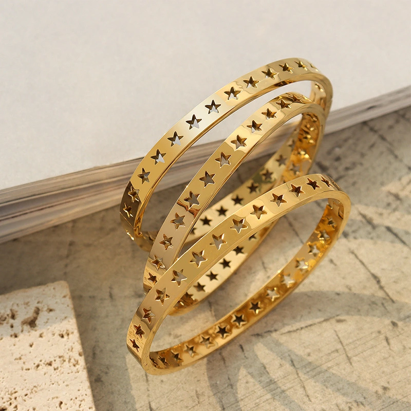 Stainless Steel Hollow Star Women Bangle Bracelet