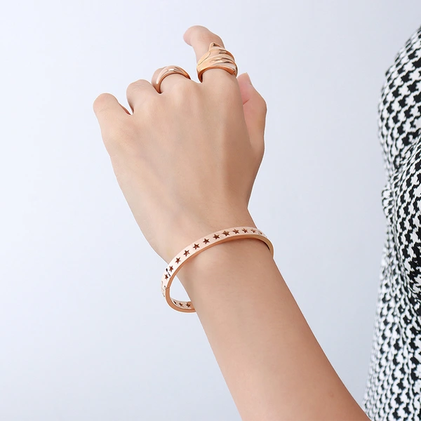 Stainless Steel Hollow Star Women Bangle Bracelet