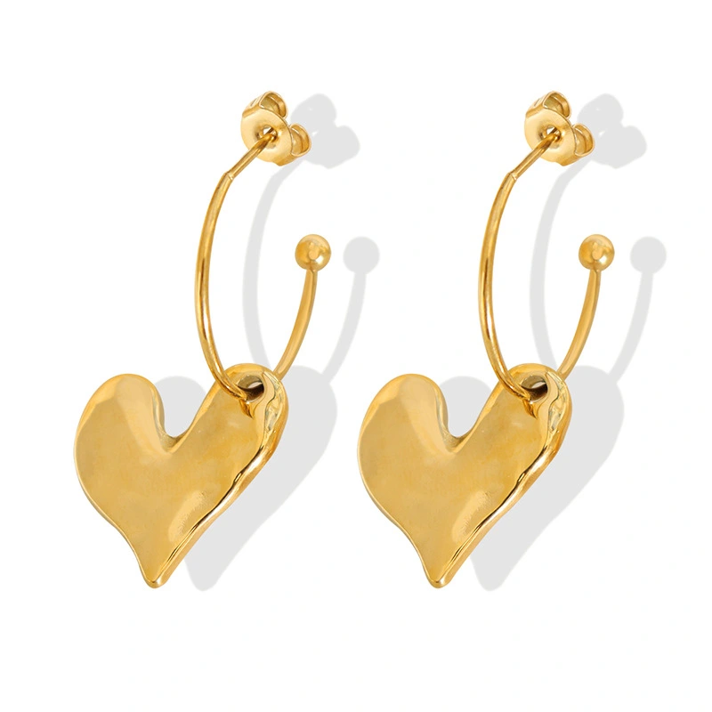 Stainless Steel Heart Gold Hoop Earrings