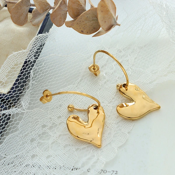 Stainless Steel Heart Gold Hoop Earrings