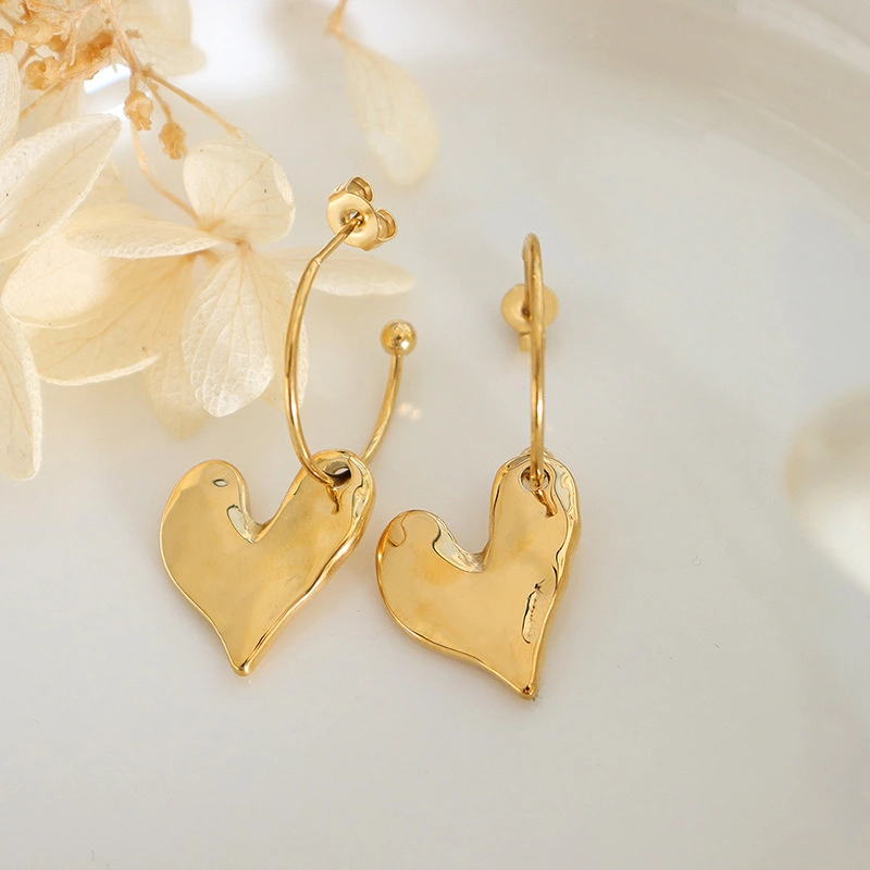 Stainless Steel Heart Gold Hoop Earrings