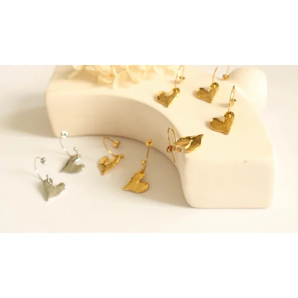 Stainless Steel Heart Gold Hoop Earrings