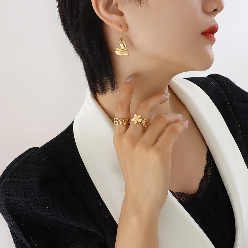 Stainless Steel Heart Gold Hoop Earrings