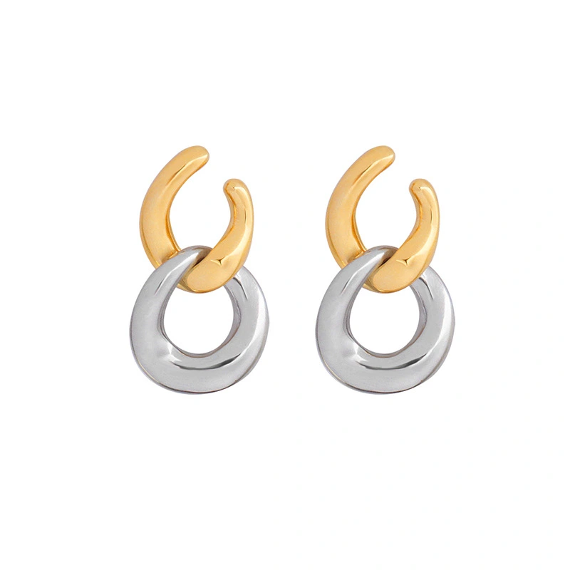 Stainless Steel Two Tone Hoop Earrings Gold Plated