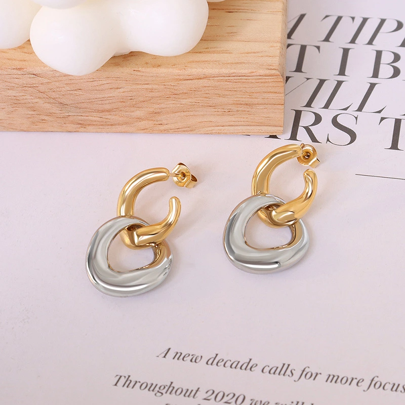 Stainless Steel Two Tone Hoop Earrings Gold Plated