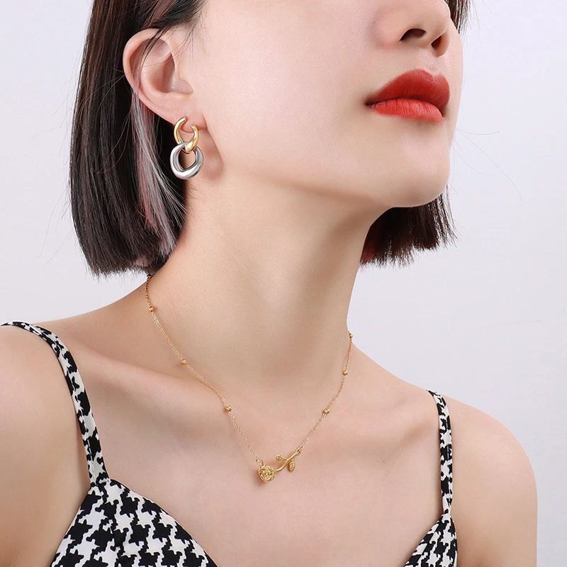 Stainless Steel Two Tone Hoop Earrings Gold Plated