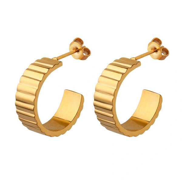 Fashion Women Gold Plated Stainless Steel Hoop Earrings