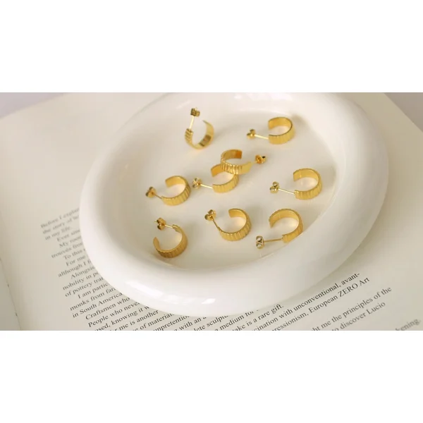 Fashion Women Gold Plated Stainless Steel Hoop Earrings