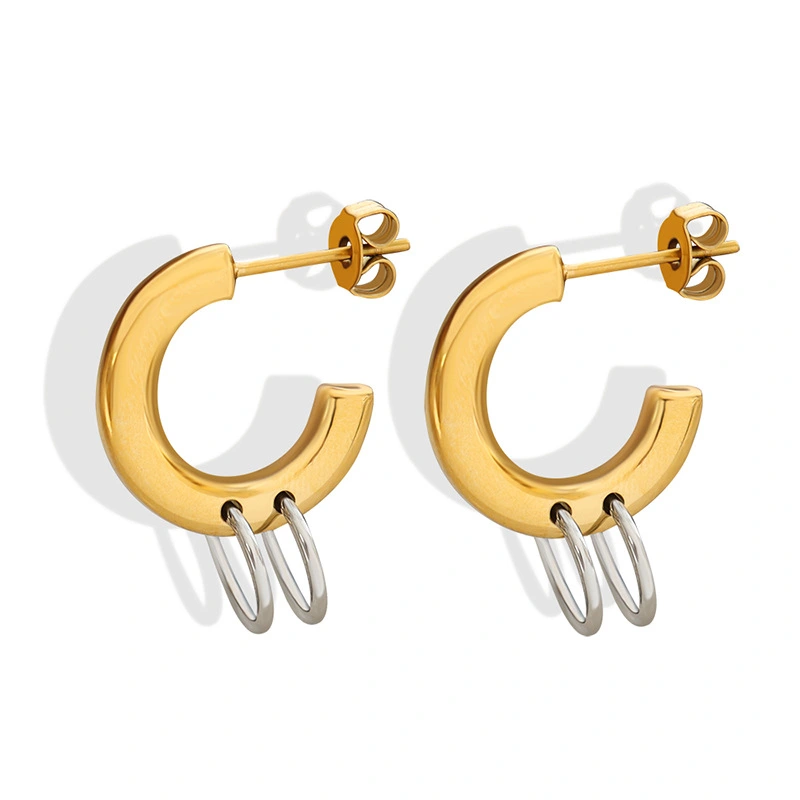 Trendy Jewelry Gold Plated Two Tones Earrings Hoops