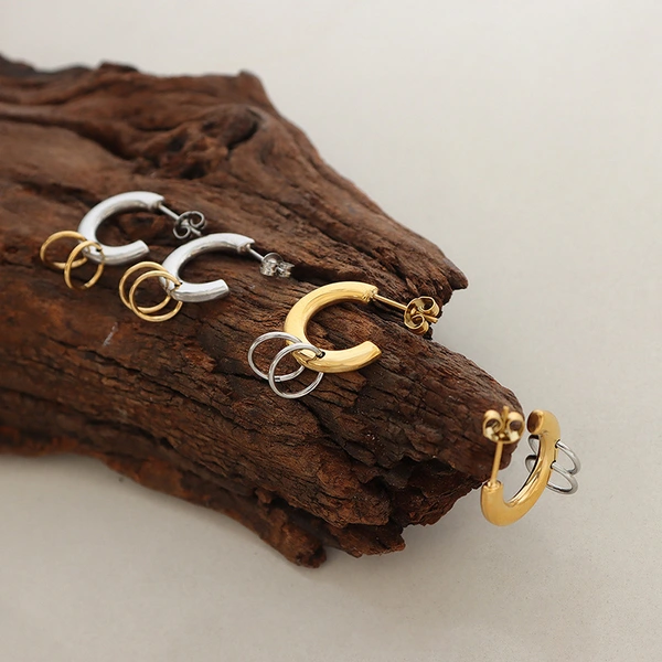 Trendy Jewelry Gold Plated Two Tones Earrings Hoops