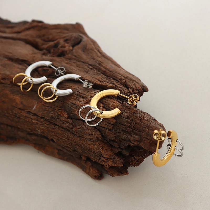 Trendy Jewelry Gold Plated Two Tones Earrings Hoops