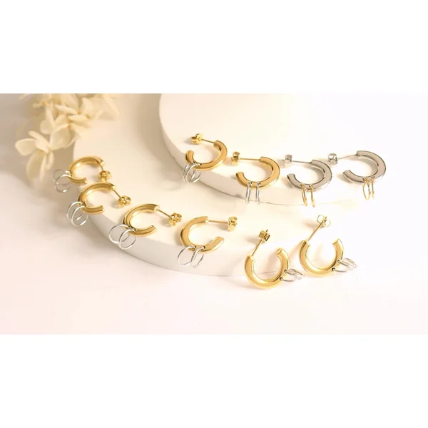 Trendy Jewelry Gold Plated Two Tones Earrings Hoops