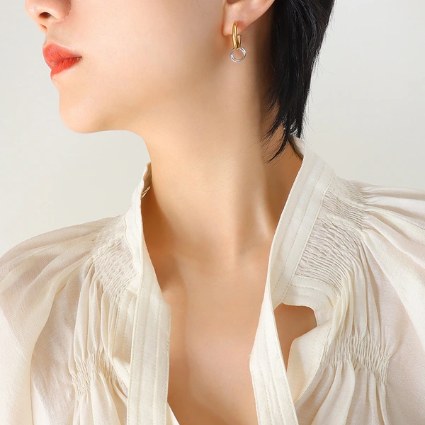 Trendy Jewelry Gold Plated Two Tones Earrings Hoops