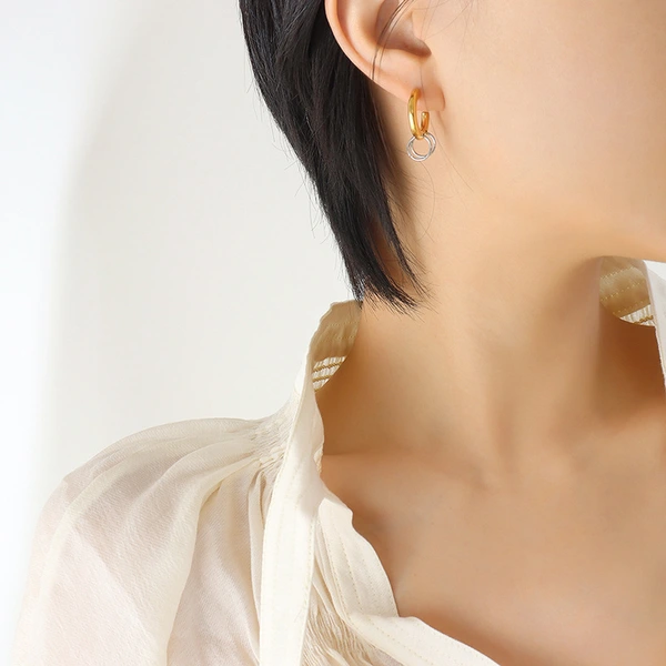 Trendy Jewelry Gold Plated Two Tones Earrings Hoops