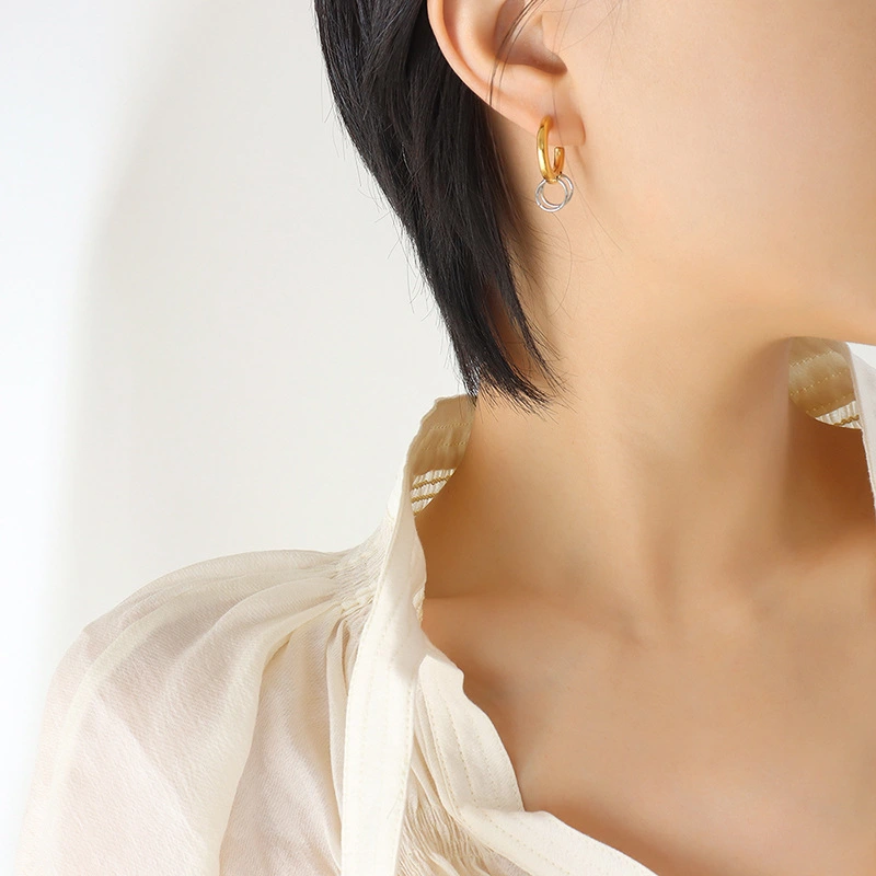Trendy Jewelry Gold Plated Two Tones Earrings Hoops