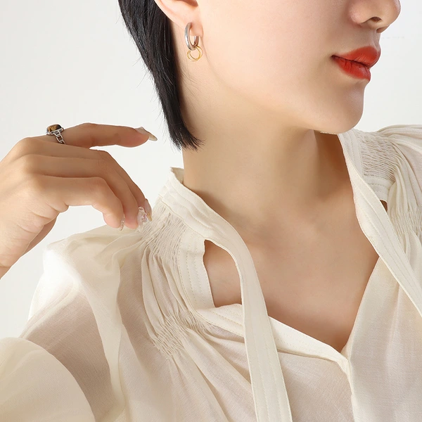 Trendy Jewelry Gold Plated Two Tones Earrings Hoops