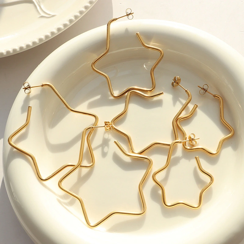 Stainless Steel Simple Earring Hoop Star Design