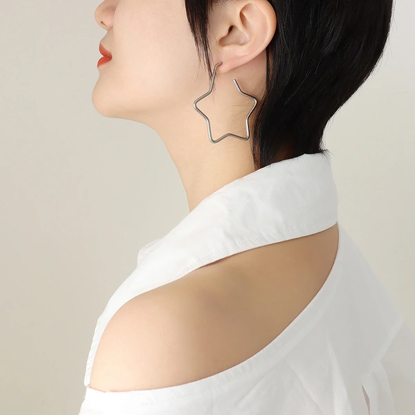 Stainless Steel Simple Earring Hoop Star Design