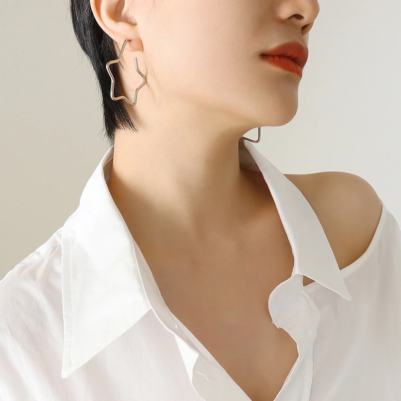 Stainless Steel Simple Earring Hoop Star Design