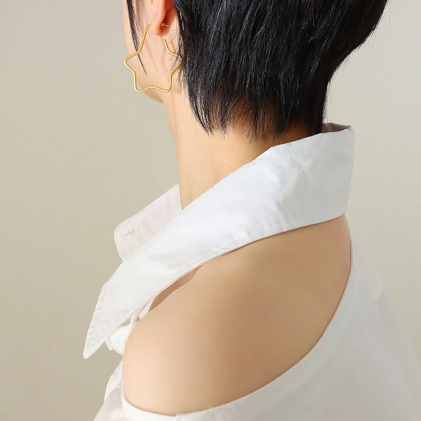 Stainless Steel Simple Earring Hoop Star Design