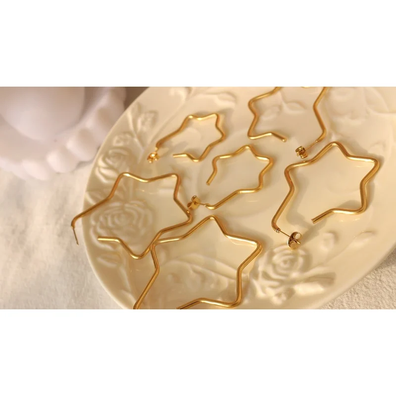 Stainless Steel Simple Earring Hoop Star Design