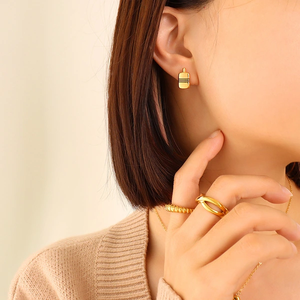 Women Gold Plated Stainless Steel Fashion Earrings