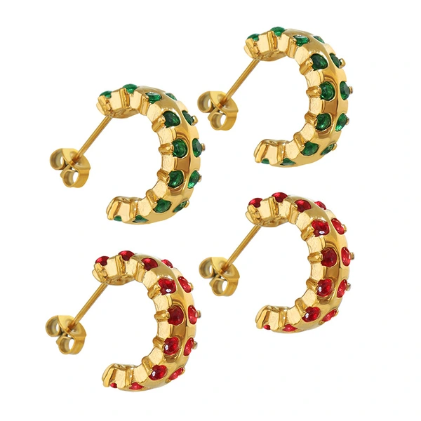 Color Stone 18K Gold Stainless Steel Earrings