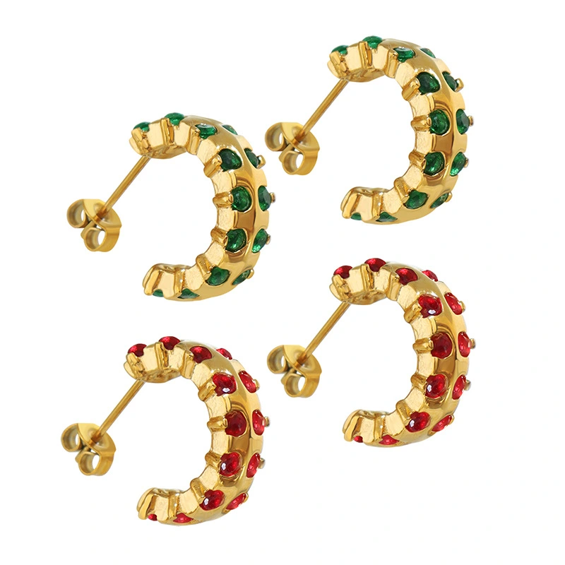 Color Stone 18K Gold Stainless Steel Earrings