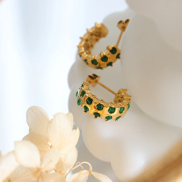 Color Stone 18K Gold Stainless Steel Earrings