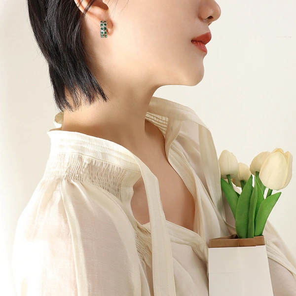 Color Stone 18K Gold Stainless Steel Earrings