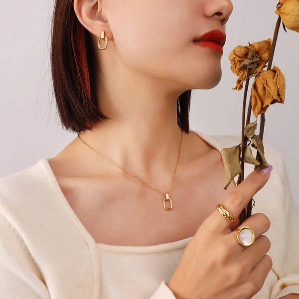 Stainless Steel Women Gold Jewelry Earrings