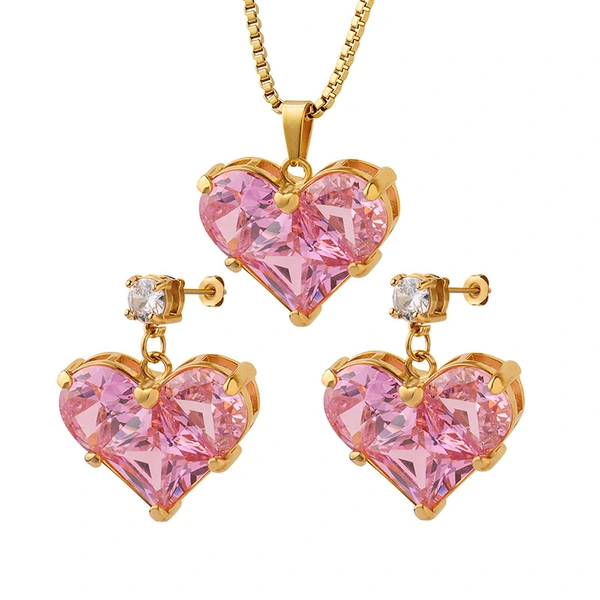 18K Gold Pink CZ Heart Stud Earrings