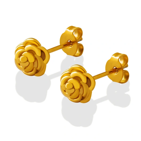 Stainless Steel 18K Yellow Gold Roseflower Earrings Stud