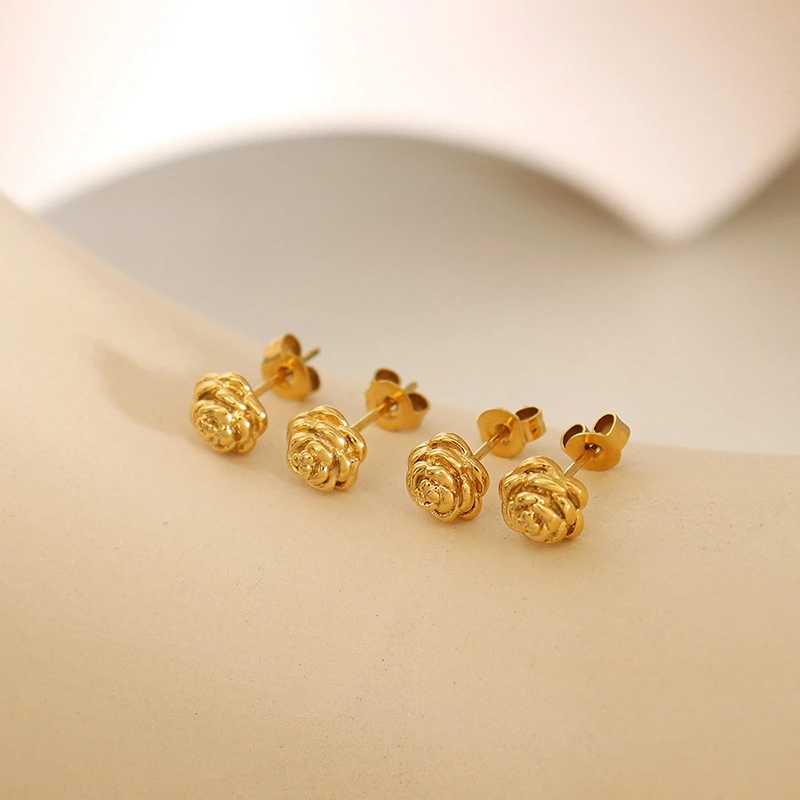 Stainless Steel 18K Yellow Gold Roseflower Earrings Stud