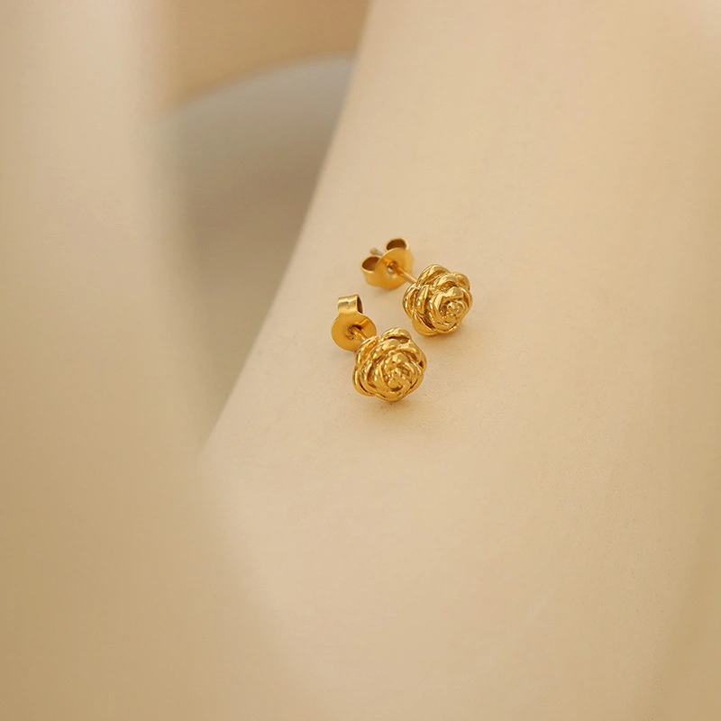 Stainless Steel 18K Yellow Gold Roseflower Earrings Stud