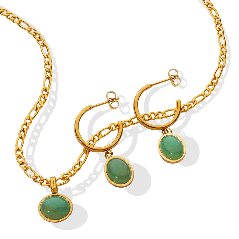 18K Gold Imitation Chrysoprase Earing Hoops