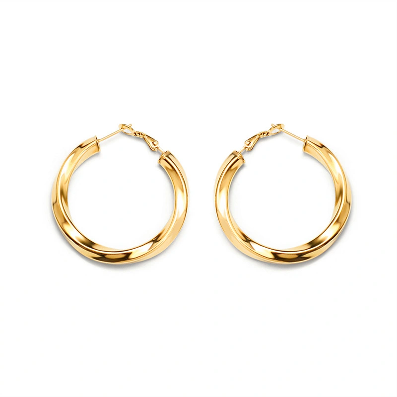 Twist Stainless Steel Earrings Round Shape Big Hoop Earring