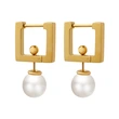Stainless Steel Hoop Pearl Earrings Gold Color