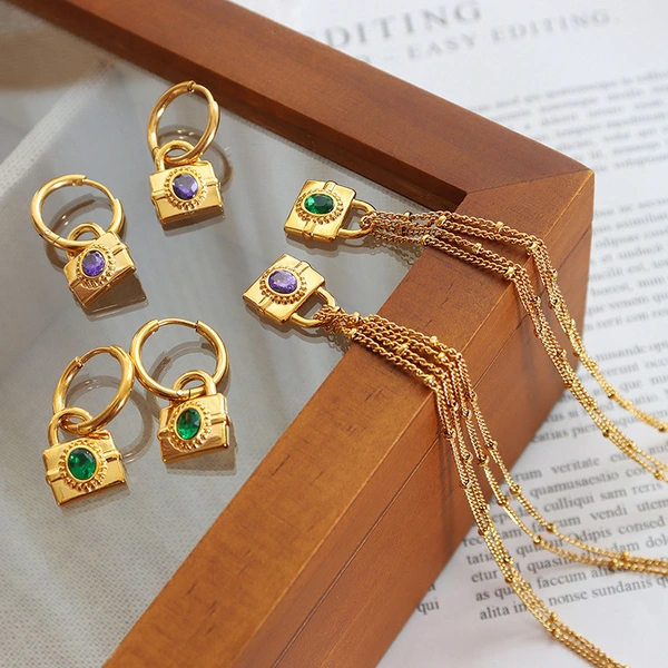 18K Gold Plated Stainless Steel Lock Hoop Earrings