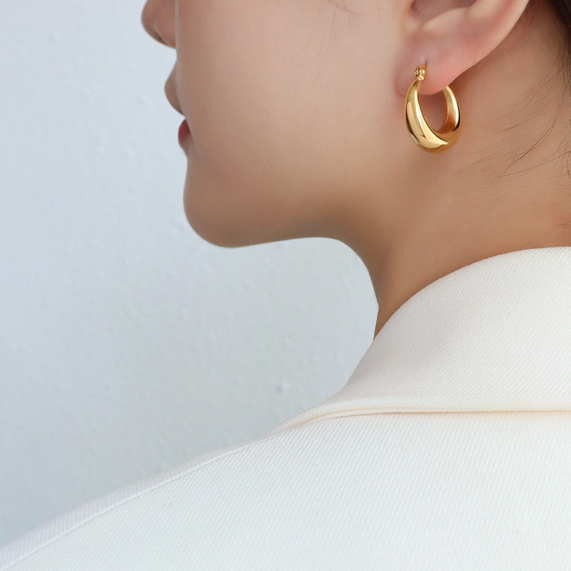 Initial Stainless Steel Earring Hoops Gold Color