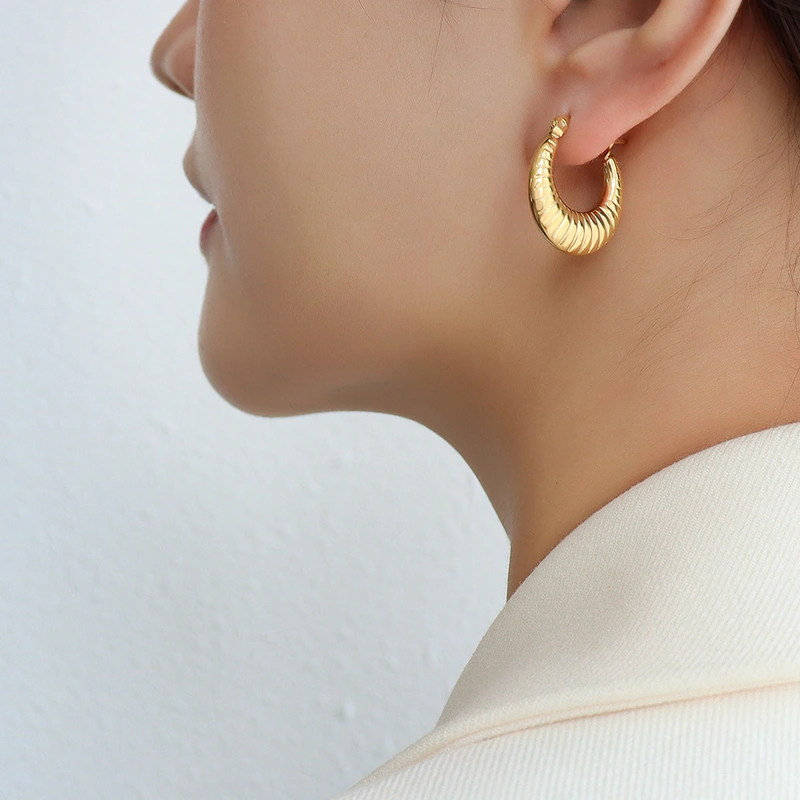 Initial Stainless Steel Earring Hoops Gold Color