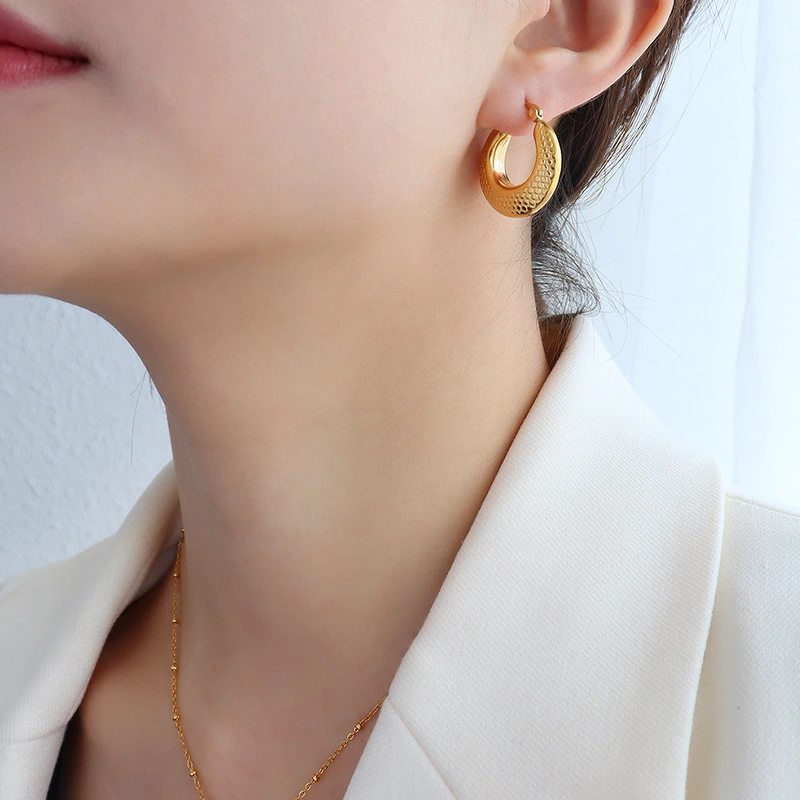 Initial Stainless Steel Earring Hoops Gold Color