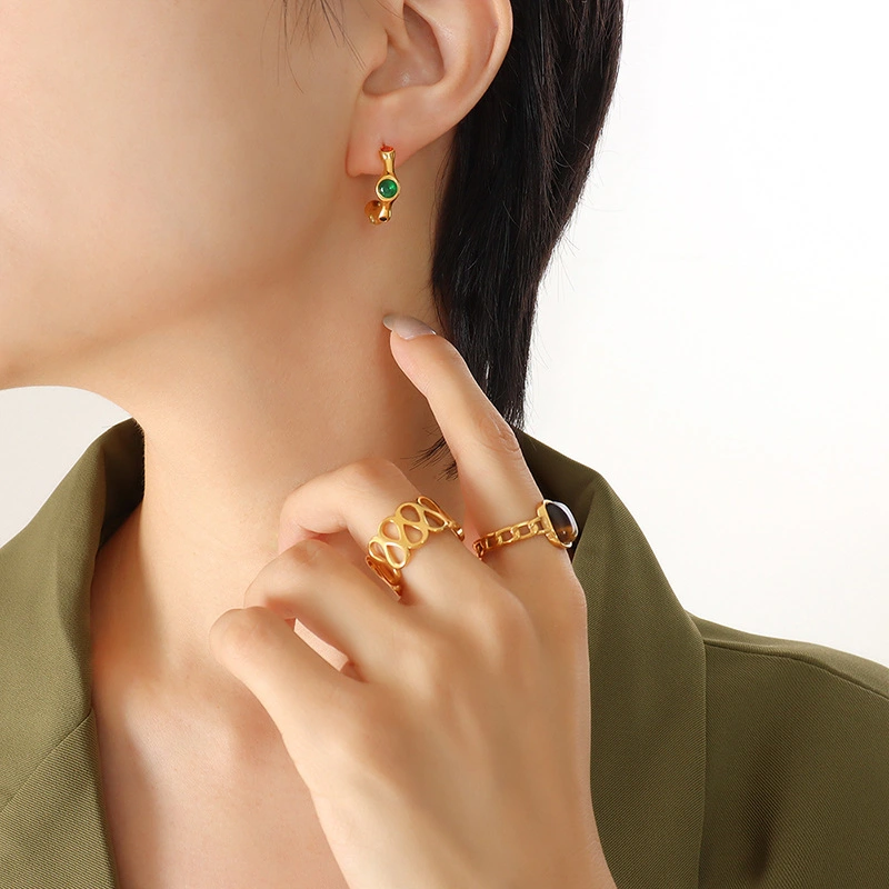 18K Gold Stainless Steel Crystal Stone Earrings Hoops