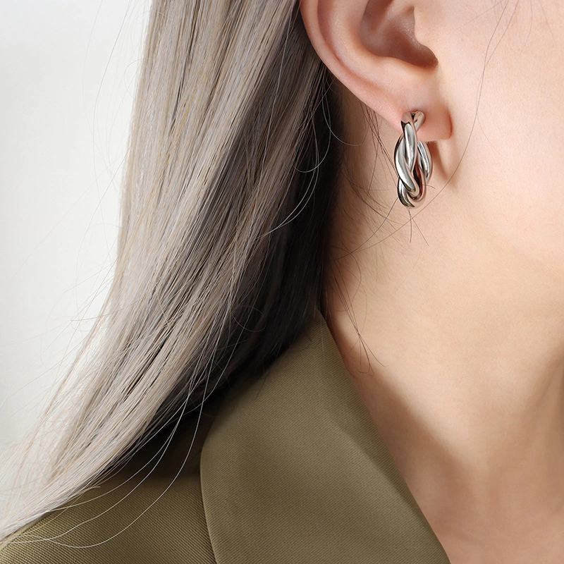 Stainless Steel 18K Gold Twist Hoop Earrings