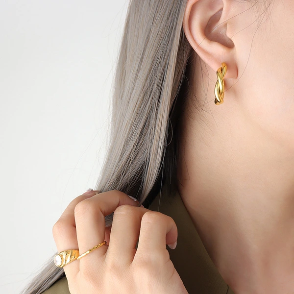 Stainless Steel 18K Gold Twist Hoop Earrings