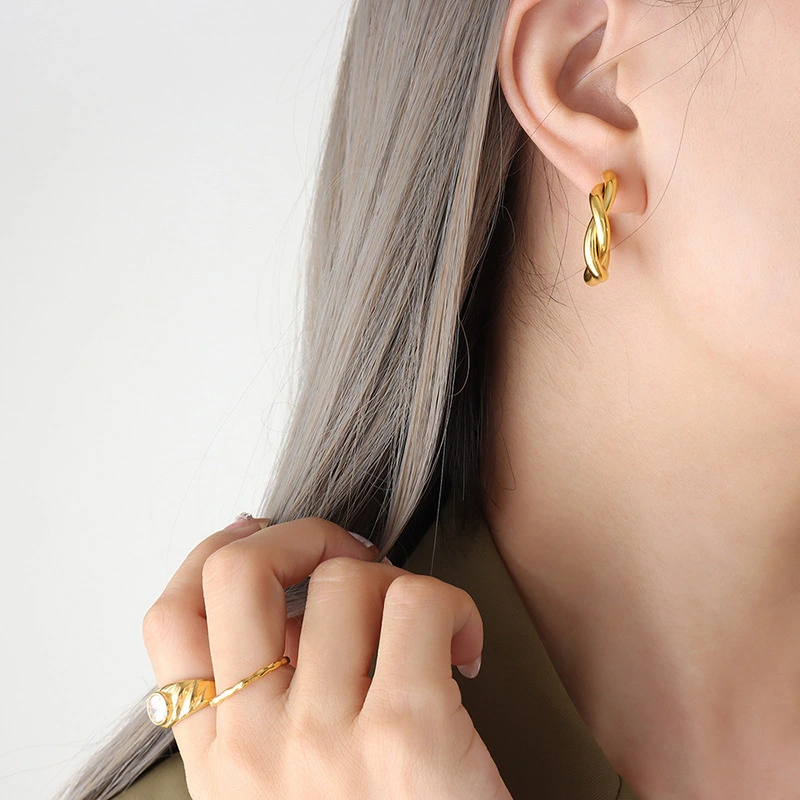 Stainless Steel 18K Gold Twist Hoop Earrings